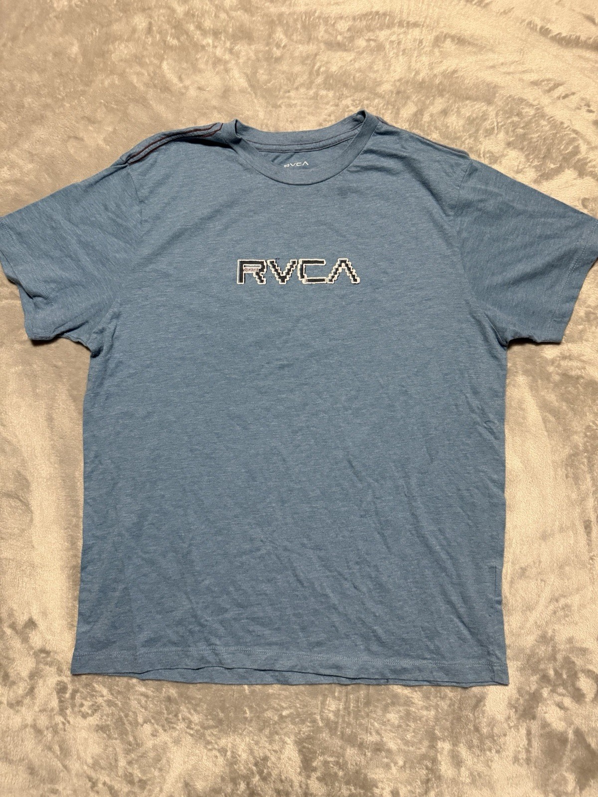 RVCA Shirt Mens Large Blue Vintage Dye Slim Fit Logo Graphic Short Sleeve Tee