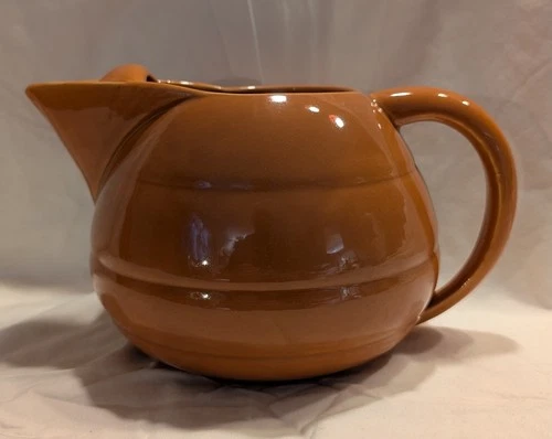 Vintage Bauer Pottery Pitcher Ringware W/Ice Lip Burnt Orange