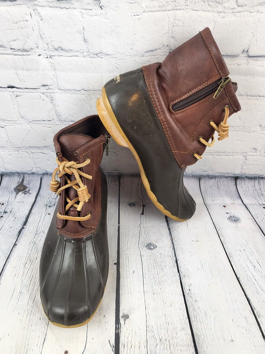 duck boots tan and black