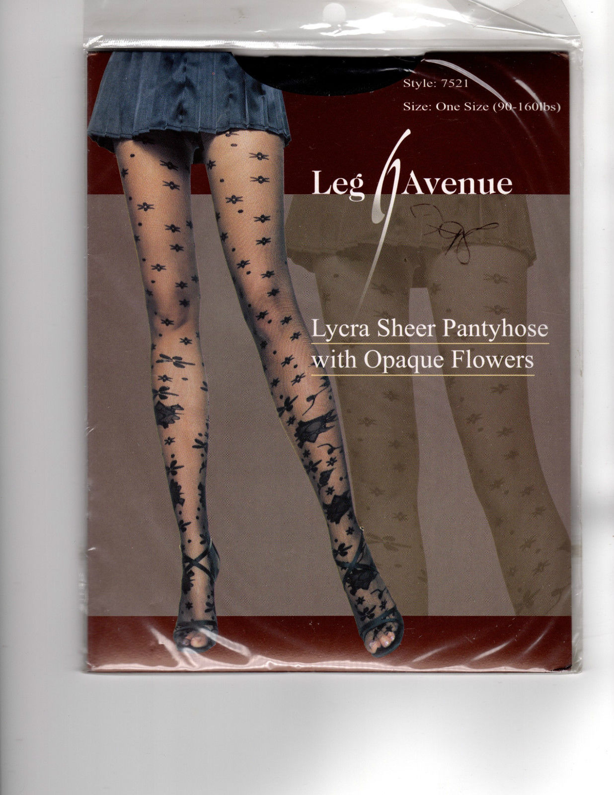 Beautiful Floral Tights Black Boho Leg Avenue 7521 Opaque Sheer