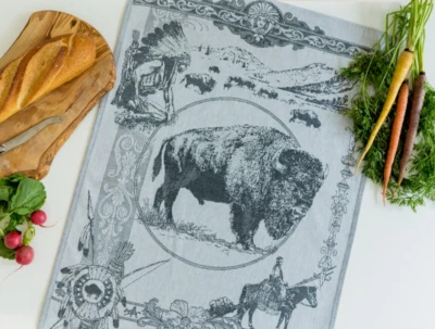 CRYSTAL ARROW Buffalo Bison Jacquard Kitchen Dish/Tea Towel Black 100% Cotton Czech