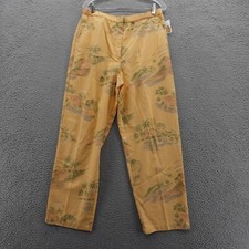 NWT Talbots Vintage Palm Tree Print Pants 14 Yellow Womens Elastic Waist Beachy