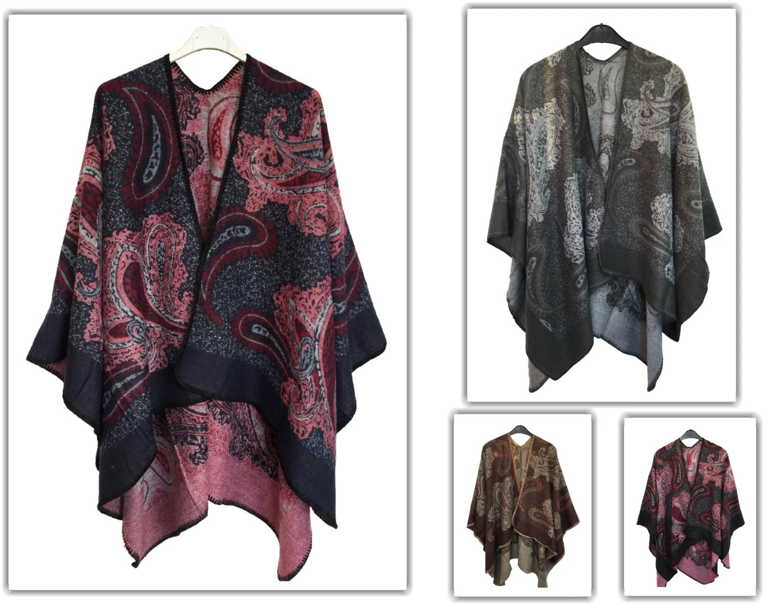 XXL cashmere pattern poncho women flowers scarf winter tunic high fashion stole