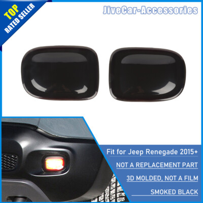 Smoked Black Rear Fog Light Lamp Guard Cover Trims For Jeep Renegade 2015-2018