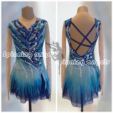 Ice Skating Adult Figure skating Dress Gymnastics Costume blue dyeing