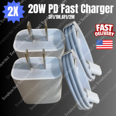 2 Pack Super Fast Charger C Block PD Type C Cable For iPhone 14 13 12 11 Pro Max