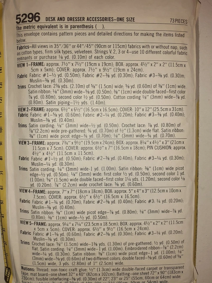Simplicity 5296 Desk Dress Accessories Journal Frame Cover Box Sewing Pattern UC - Image 4 of 4
