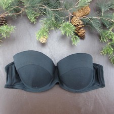 French Affair Bra Size 36B Black Strapless Padded Push-up Underwire Clasp Back