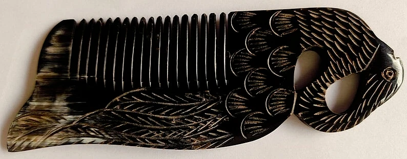 Peine cuerno barba, cuerno de búfalo cuidado del cabello, cabello largo cabeza masaje bienestar sca Foto 2 de 4