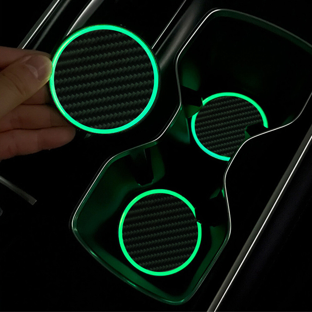 2 Glow in Dark Car Cup Holder Lights Drink Coaster Mats Accessories