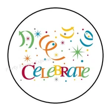 30 CELEBRATE ENVELOPE SEALS LABELS STICKERS PARTY FAVORS 1.5" ROUND