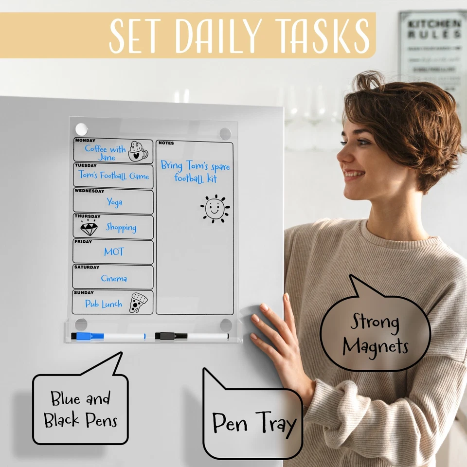 Acrylic Magnetic Fridge Planner with Pen Holder, Clear Weekly Meal Planner Board - Image 4 of 4