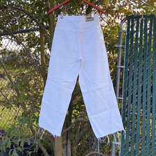 Vintage 90s Solo Jeans 24" Waist White Raw Hem Denim Wide Leg Pants