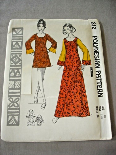 70er Jahre polynesisches Muster 212 ~ Damen KEHUA Kleid ~ Größe 10, Brustumfang 32,5 ~ ungeschnitten