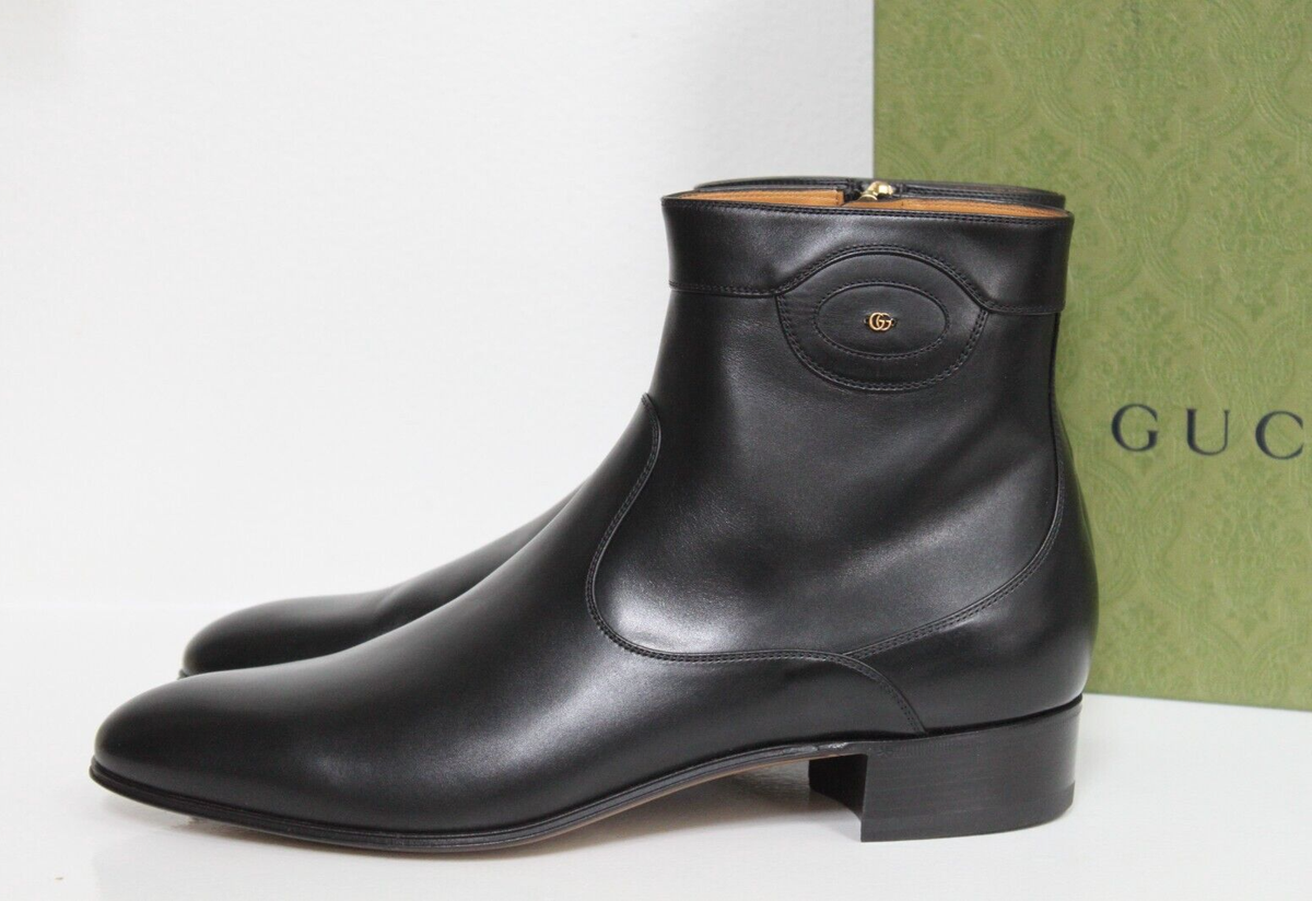 New sz 13 US / 12 UK GUCCI Adel Double G Black Leather Boot Shoes
