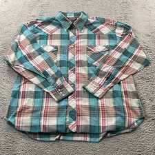 Vintage Wrangler Shirt Mens 18-35 Plaid X Long Tails Pearl Snap Cowboy Cut