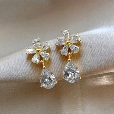 Fashion Gold Plated Shiny Rhinestones Flower Earrings Women Girls Holiday Gifts