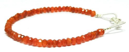 7"inch Bracelet Natural Carnelian Rondelle Faceted 3-3.5mm Beads Silver Lock - Picture 2 of 2