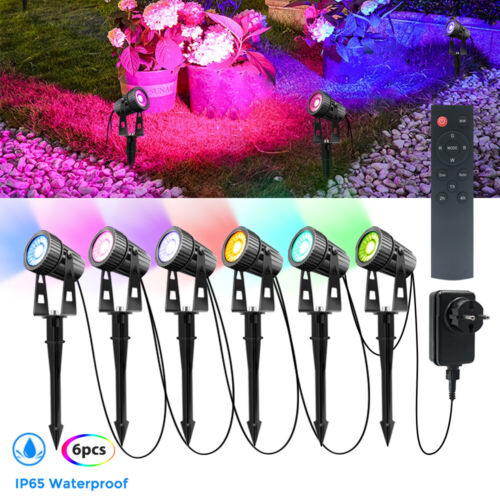 6er RGBW LED Gartenstrahler mit Timer Fernbedienung Warmweiß Gartenbeleuchtung - Bild 1 von 18