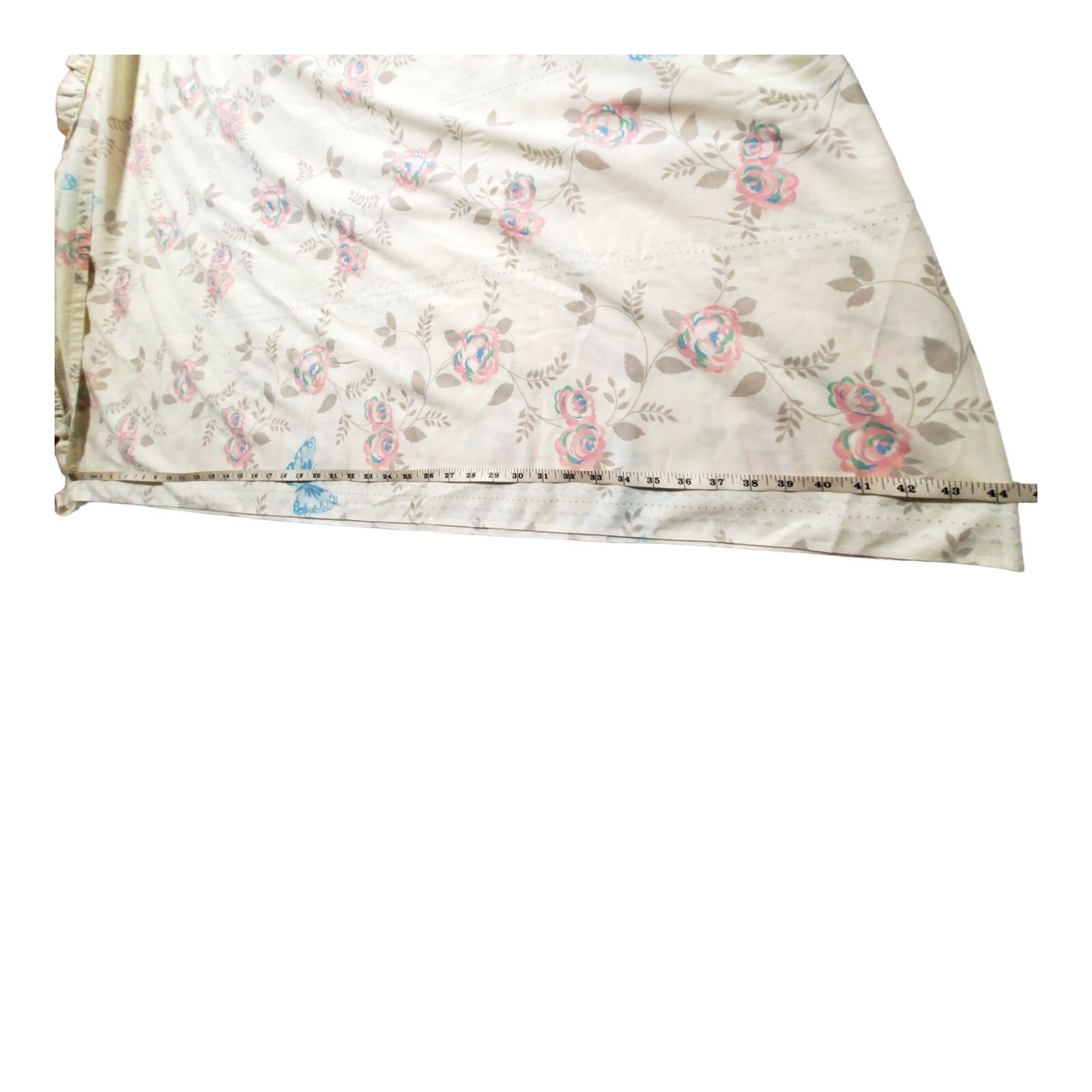 Vtg Wamsutta Superlin Double Flat Sheet And Pillowcase Butterfly Floral Ruffled