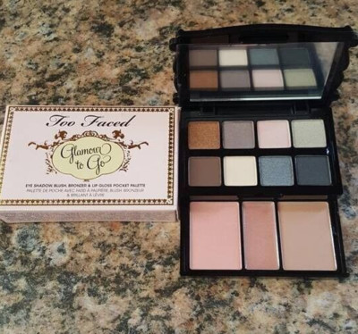 TOO FACED GLAMOUR TO GO EYE SHADOW, BLUSH,BRONZER & LIP GLOSS POCKET PALETTE BOX
