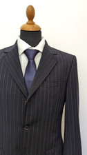 Hugo Boss Blazer Suit Jacket Striped Sz.40 EU50 Black Wool Sport Coat Mens Who
