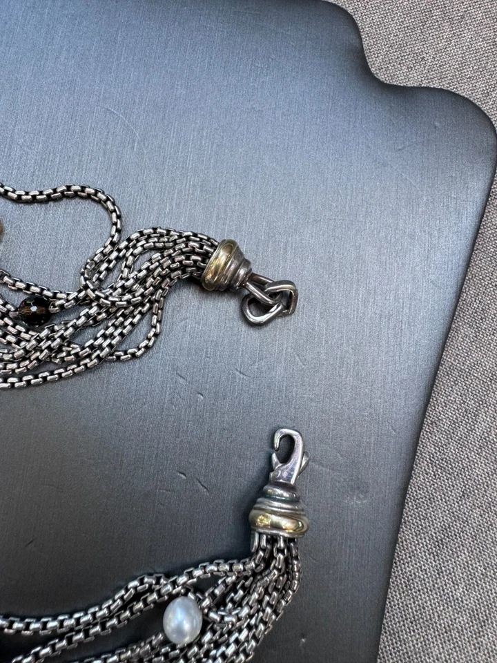 David Yurman sterling silber 18K yellow gold necklace pearls topaz 16 inch - Image 3 of 4