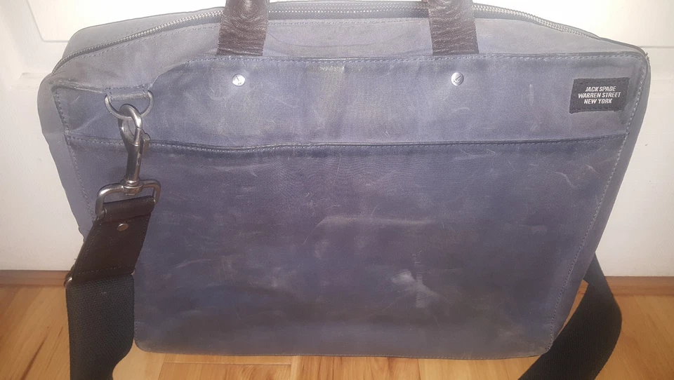 Jack Spade Waxed Cotton Slim Briefcase gray blue shoulder strap men's  FREE SHIP Foto 2 de 4