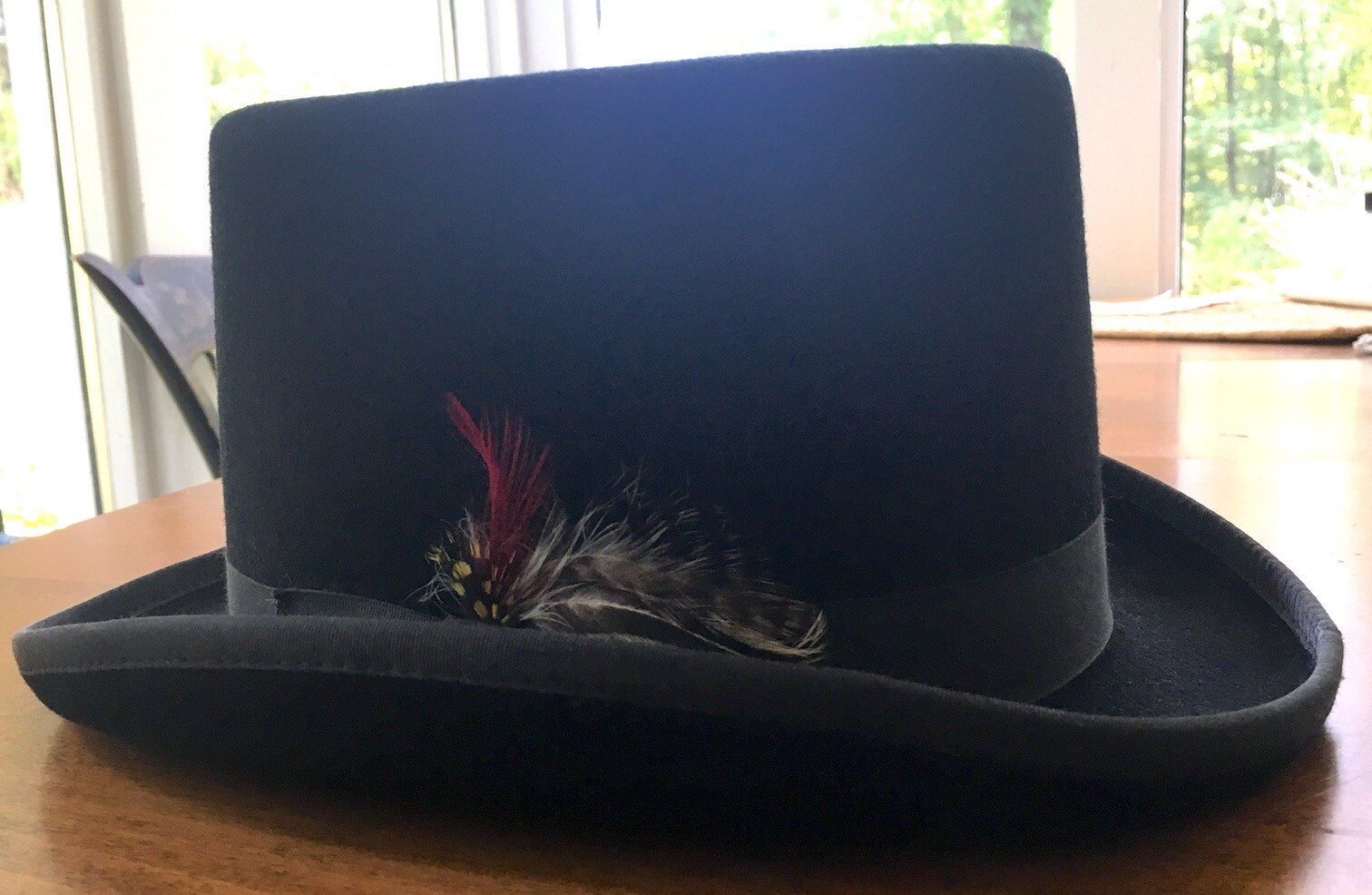 NEW YORK HAT CO. Coachman Black Wool Top Hat w/ Feathers, Large, 23 1/2" image 6