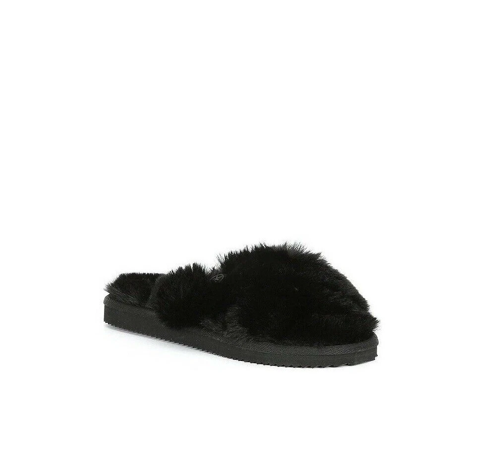 Michael Kors Women s Lala Faux Fur Slippers Black eBay