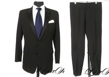 Saint Laurent Paris Black Winter Satin Peak Wool Tuxedo Suit Jacket Pants 52 50