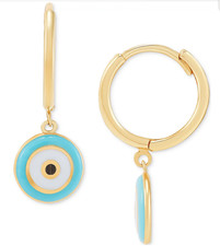 Multicolor Enamel Evil Eye Dangle Hoop Earrings in 14k Gold