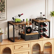 Wine Racks Countertop with Glass Holder, Storage Drawer and Wine Storage, Fre...