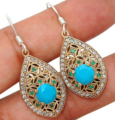 Ohrringe Osmanisches Empire Stil behandelt Türkis 925 Sterling Silber TB1495