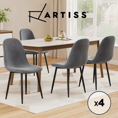 Artiss 4x Dining Chairs Cafe Lounge Kitchen Chair Upholstered Velvet Curved Grey - image 1 of 4
