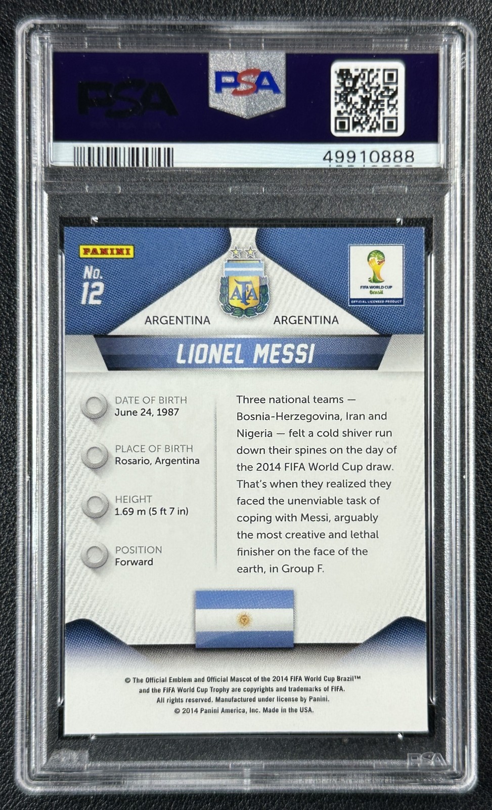 LIONEL MESSI PSA 9 2014 PANINI PRIZM FIFA WORLD CUP BRAZIL #12 ARGENTINA 0888 view 2