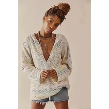 Anna Sui Free People Shangri La Knit Hoodie Pullover Sweater size PS