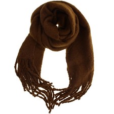 Warm Thick Fluffy Chocolate Brown Soft Plain Wide Winter Scarf with Tassels