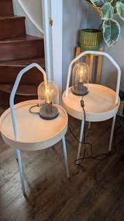 2x IKEA Burvik Side Table With 2x Ropuden Bedside Lamps