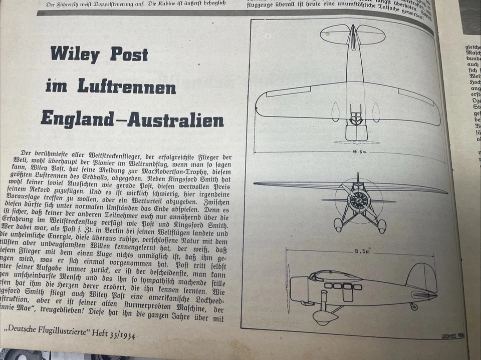 Deutsche Flugillustrierte Magazine 1934 Night Flying USA Wiley Post Winnie Mae - Image 3 of 4