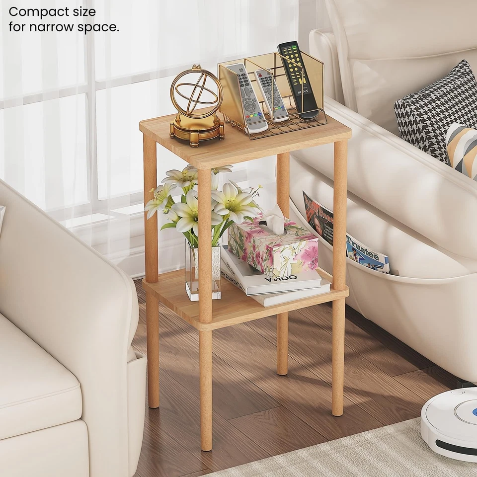 Solid Wood Side Table, 2-Tier Small End Table with Storage Shelf, Tall Nights... - Image 3 of 4