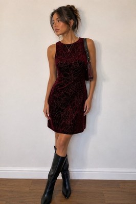 David Wayne Y2k Red Velvet Mini Dress Whimsigoth Dark Romantic Fairy Grunge LRG