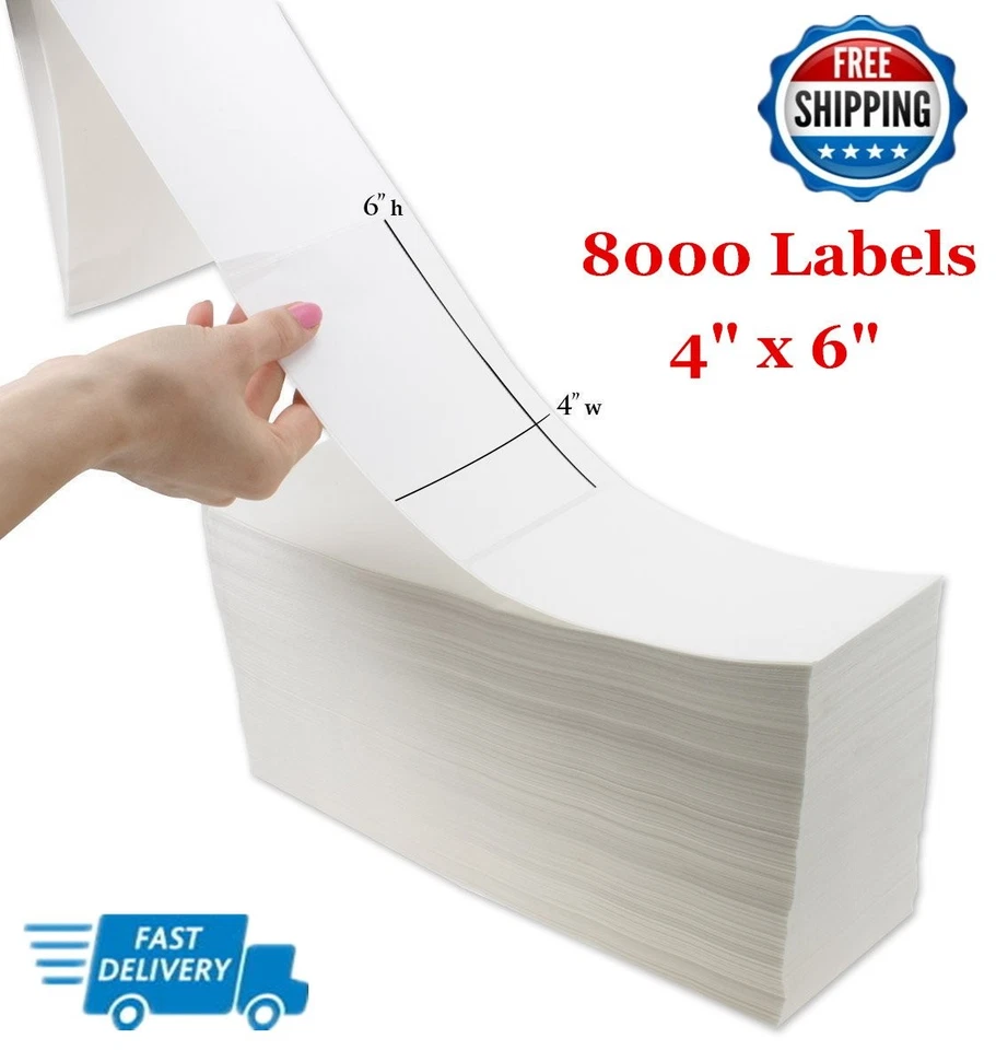 12000 Fanfold 4 x 6 Direct Thermal Shipping Postage Labels for Zebra 2844