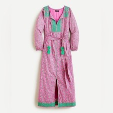 J Crew Belted tunic dress in pink vines block print coastal cotton XS *READ*