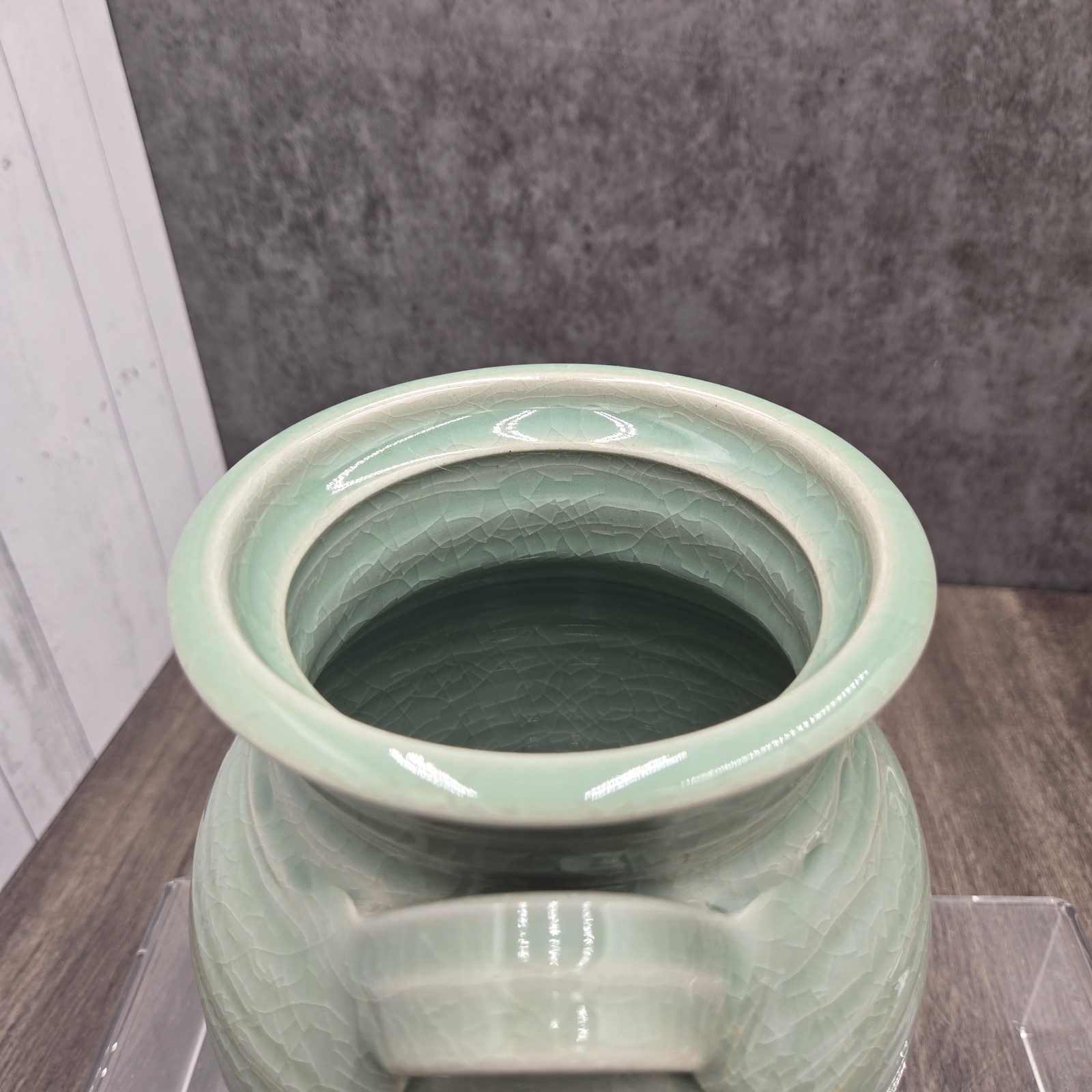 Simon Pearce Belmont Crackle Celadon Stoneware Canister with Lid Handmade USA