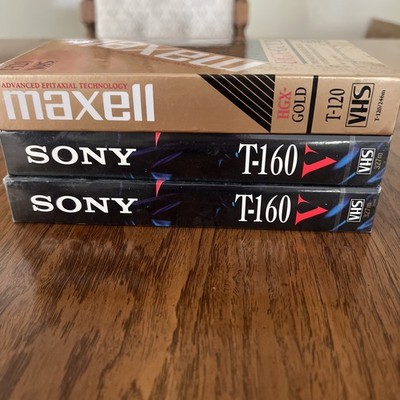 Three! Vintage VHS Blank tapes, Sony, Maxwell, Unopened Packages- you get three!