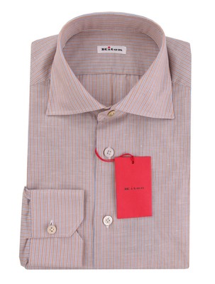 Kiton Licht Braunes Gestreiftes Hemd - Slim - 17/43 - (KT1130238)