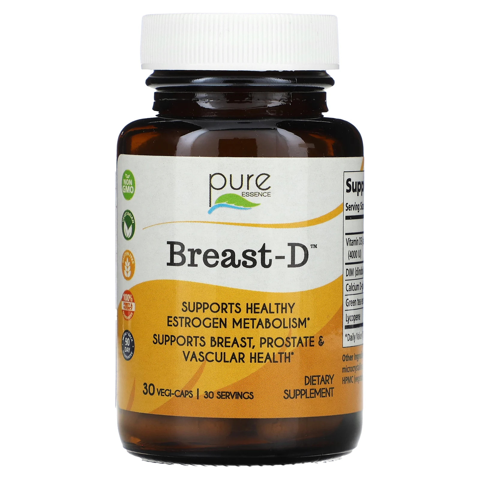 Pure Essence Breast-D 30 Vegi-Caps без молочных продуктов, без глютена, без искусственных добавок