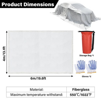 13x20FT Large Emergency Fire Blanket Fiberglass for Car EV Truck Vehicle White
