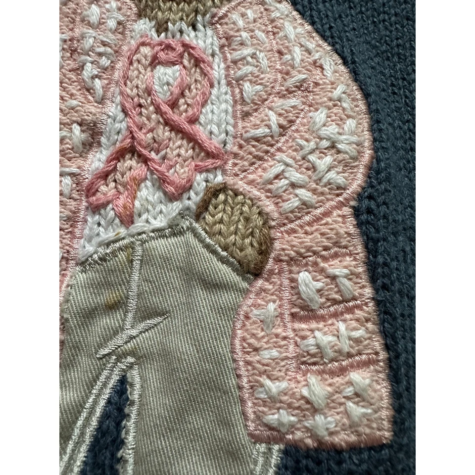 Lauren Hansen свитер плюшевый медведь девочка розовый синий винтажный рак молочной железы лента - Изображение 2 из 4